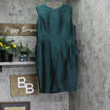 Donna Karan Jacquard Sheath Shimmer Round Neck Sleeveless Dress Spruce Green 12