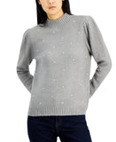 INC International Concepts Knit Ribbed Textured Pearl Mock Neck Sweater Gray XL