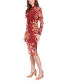 London Times Jersey Knit Floral Sheath Dress Rust Orange / Gold 14