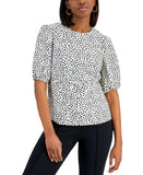 Alfani Tie Waist Puff Sleeve Top 100142312MS White / Black L
