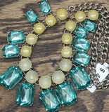 MCYS Gemstone Collar Curb Chain Necklace Silver Gray / Blue / Yellow 18" + 3"