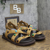 Universal Thread Criss Cross Gemstone Studded Sandals Brown Multi / Black 9.5M