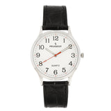 Peugeot Watch with Bold Arabic Numerals and Leather Band Black / Silver Gray