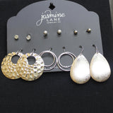 Jasmine Lane 6 Pack Rhinestone Studs Dangly Hoop Earrings Silver Gray