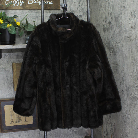 Vintage Faux Mink Fur Button Front Coat Brown See Measurements