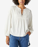 Lucky Brand Womens Pintucked Textured Knit Top 7W66092 Marshmellow Ivory M