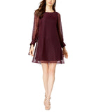 Taylor Women's  Velvet-Dot Shift Dress 9915M Burgundy Red 8