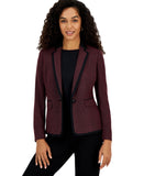 Kasper Womens Framed Plaid Jacket Notch Collar Blazer Shiraz Red / Black 4