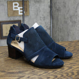 Bella Vita Womens Illiana Block Heel Heeled Sandal Navy Suede Leather Blue 8.5WW