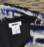 DKNY Womens Printed Side-Ruched Sheer Sleeve Mesh Dress DD4JU31C Black / Blue 12