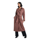 A New Day Faux Suede Double-Breasted Belted Trench Coat f00251322 Brown S