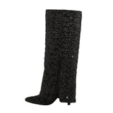 A New Day Womens Abba Sequin Foldover Tall Boots 91636693 Black 8M