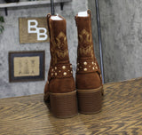 Sun + Stone Womens Norahh Moto Midshaft Booties Russet Microsuede Brown 8M
