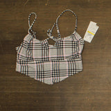 Salt + Cove Juniors Plaid Tie-Front Tankini Bikini Swim Top Black White Multi M