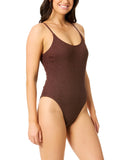 Salt + Cove Juniors Metallic One-Piece Swimsuit Chocolate Chip Lurex Brown XL