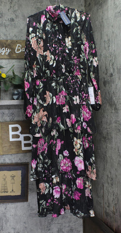 RACHEL by Rachel Roy Mae Printed Tiered Maxi Dress Cascade Garden Black 14