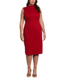 Ella Rafaella Plus Size Funnel Neck Sleeveless Dress LRQFC021R2 Ruby Red 1X