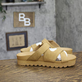 Bearpaw Criss-Cross Strappy Faux Leather Slip-On Sandals Iced Coffee Brown 11M