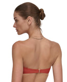 DKNY Womens Shirred U-Wire Bandeau Bikini Top DIMTS403 Sunset Brown Orange XL