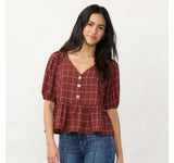 Lc Lauren Conrad Womens Cropped Ruffled Button Top WL23W025RP