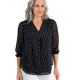 Jones New York Womens Petite V-Neck 34-Sleeves Print Top 10894066 Black Multi PS