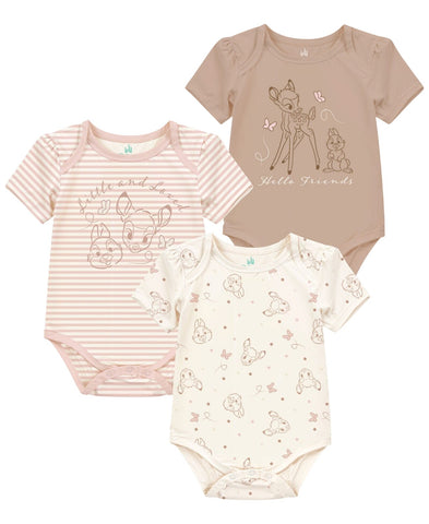 Disney Baby Girls Bambi Short-Sleeve Bodysuit 3-Pack PYBR509 Pink Multi 24M