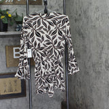 Bar III Resort Daze Printed Bell-Sleeve Romper Cover Up Ivory Black Multi XS