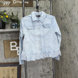 DG2 by Diane Gilman Womens Ruffle Hem Button Up Jean Trucker Jacket Light Blue M