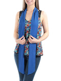 Belle Du Jour Floral Printed Lace Hem Tank Top Blouse With Scarf Blue / Multi M
