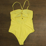 Salt + Cove Juniors Textured Cross Strap One Piece Swimsuit Yellow XL