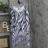 White Mark Zebra Leopard Print Cold Shoulder Tunic Top Navy Blue / White S