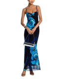 Aqua Womens Lined Spaghetti Strap Floral Mesh Maxi Dress DC9891BL Blue Floral M