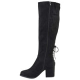 Journee Collection Lace Faux Suede Knee-High Block Heeled Boots Black 8.5M