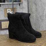 Journee Collection Block Heel Knee High Boots with Side Zip Black Suede 7M