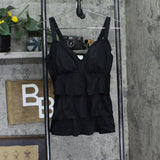 Swim Solutions Womens Black Swan Tiered-Ruffle Tankini Swim Top 806833 Black 10