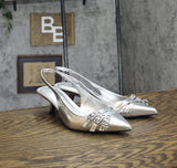 INC International Concepts Womens Capeka Slingback Pumps Silver Crinkle Gray 9M