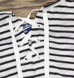 Freshman Juniors Knit Striped Lace-Up T Shirt Top Black / White XL