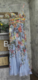 Aqua Spaghetti Strap Pleated Floral Maxi Dress IDM12073 Blue Multi M