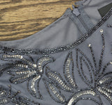 Adrianna Papell Blouson Embroidered Beaded Short Sleeve Dress Gown Dusty Blue 4