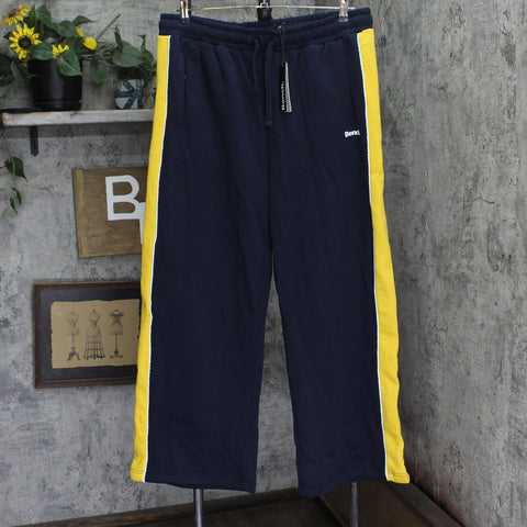 Bench Womens Elline Wide Leg Striped Jogger Pants Navy Blue / Gold Stripe XL