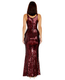 Dress The Population Womens Iris Sequined Side Slit Gown Dress Port Red Black XL
