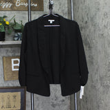 Bar III Womens Petite Ruched-Sleeve Blazer Jacket Black PXL
