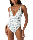 O'Neill Edgewater One Piece Swimsuit with Plunge Neck Vanilla Blue Multi S