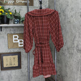LC Lauren Conrad Womens Crochet Trim Belted Babydoll Dress Brown Plaid S