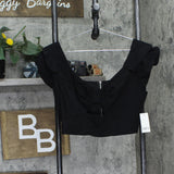 Bar III Womens Ruffled-Sleeve Crop Top Deep Black 12