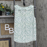 LC Lauren Conrad Womens Satin Ruffle Neck V-Neck Blouse Shirt Top Green Multi S