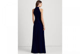 Lauren Ralph Lauren Womens Velvet Halter Gown 253882071003 Navy Blue 8