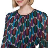 Karl Lagerfeld Chiffon Illusion Sleeves Dress Soft White Veridian Green 6