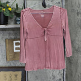 American Eagle Womens Soft & Sexy Stretch Tie Front Flowy Shirt Dusty Pink S