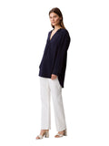 Calvin Klein Womens Woven Relaxed V-Neck Blouse 44B952G Baritone Blue S
